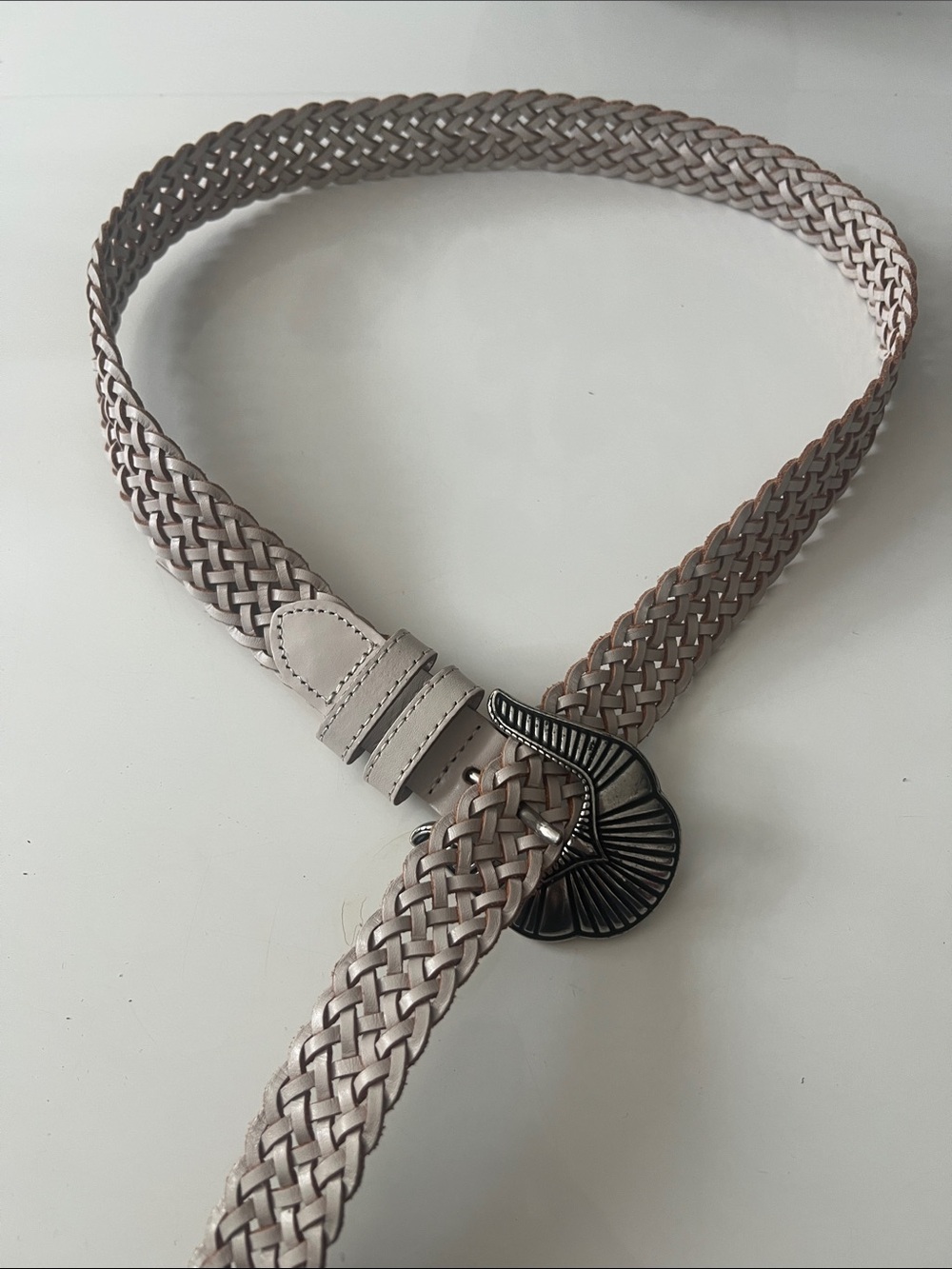 B-Low the Belt Nash Woven Leather Belt in Light Taupe with Gunmetal Buckle - Picture 2 of 4